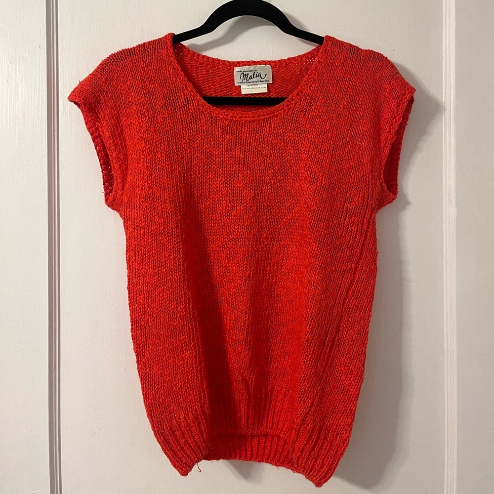 Vintage 1970s Red Knit Sleeveless Sweater | Hong Kong Made | Retro Shell Top
